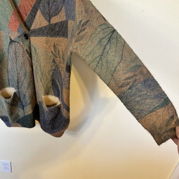 Yesno Cardigan Womens XL Oversized Wool Sweater Button Up V Neck Pockets Graphic - Picture 5 of 11